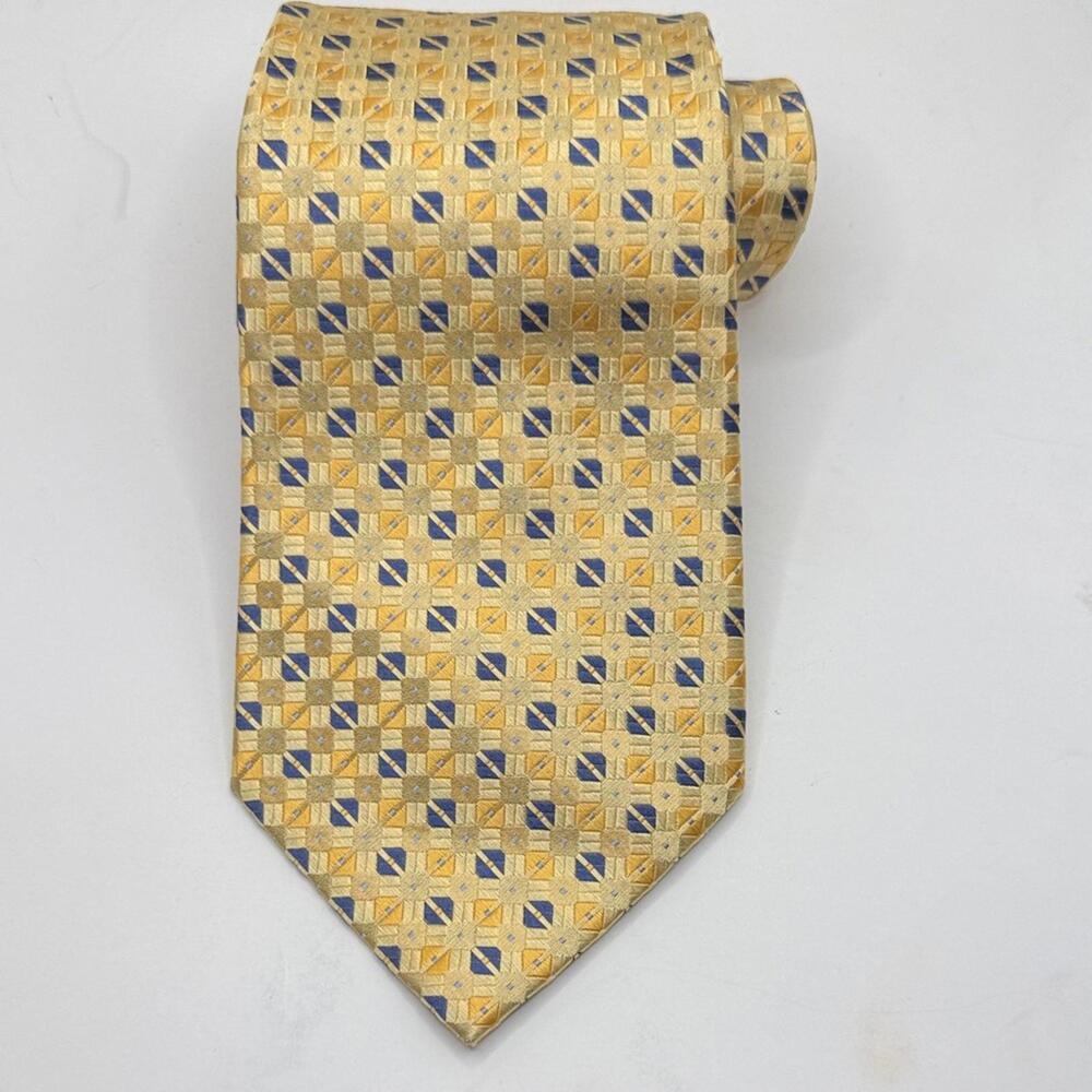 Jones‎ New York Men's Geometric Print Tie Yellow and Navy 58.4” X 3.8” in